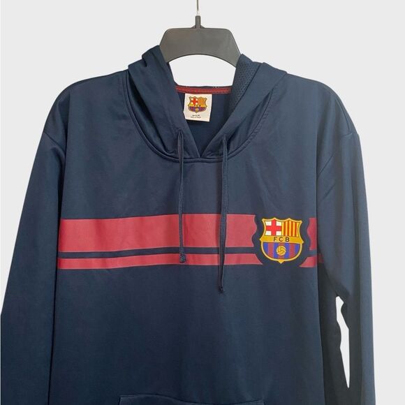 FCB Barcelona Soccer Club Pullover Hoodie Men's Size XL Blue Lightweight Pockets - Picture 3 of 16